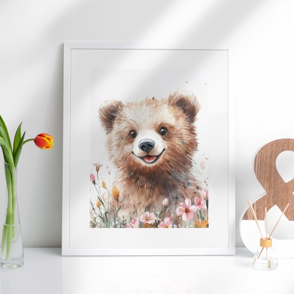Watercolor Floral Bear Portrait Wall Art Illustration Print Poster Unframed - Picture 4 of 9